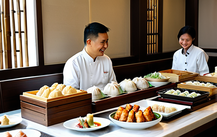 Dim Sum Feast**
"A beautifully arranged table laden with various Dim Sum dishes in bamboo steamers, perfect anatomy, well-formed hands. Focus on the intricate details of the Dim Sum, such as har gow and siu mai. The setting is a bright, family-friendly restaurant in Dubai, filled with natural light and happy patrons. Fully clothed individuals are enjoying the meal. Appropriate content, professional photography, high quality, safe for work, modest."
**